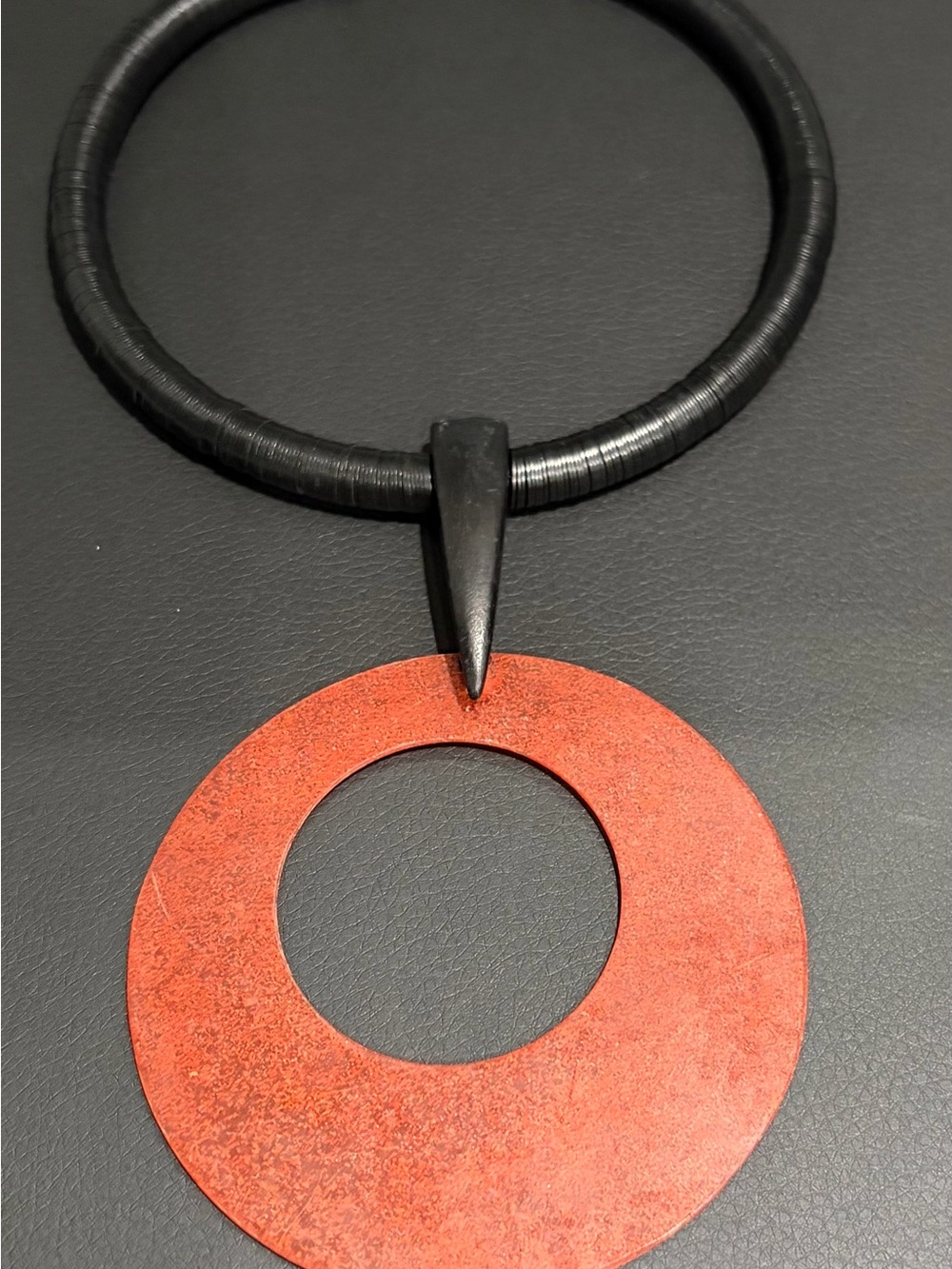 Contemporary Bold Red Circular Pendant Necklace Women Jewelry
